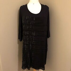 Yest Long Sleeve Dress with Ruffle Front and Printed Detail Size 14